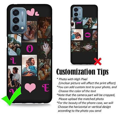 Custom Photo Case for OnePlus Nord N200 5G with Designed Picture Text Logo Name - Do It Yourself Protective Soft N 200 5 G Phone Cover Black Personlized for Dad Mom Couple - color: Black 12 - LOVE, 7 Photos