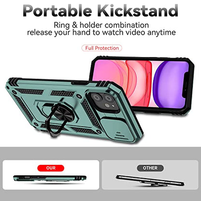 for iPhone 11 Case,with Screen Protectors and Camera Cover,[Military Grade] 16ft.Drop Tested Cover with Magnetic Kickstand Protective Case for iPhone 11 6.1 inch, Green - color: Green