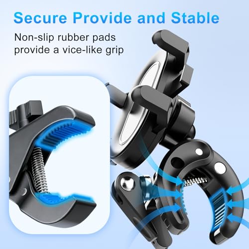 Stroller Phone Holder, Universal Handlebar Phone Mount with 360° Rotation for Golf Cart, Shopping Cart, Spin Bike, Treadmill & Boat - Clamp Fits All iPhone & Android Phones