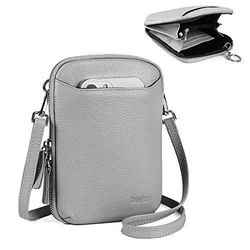 befen Genuine Leather Crossbody Cell Phone Purse for Women, Small Zip Around RFID Blocking Crossbody Wallet Bags - color: Light Gray