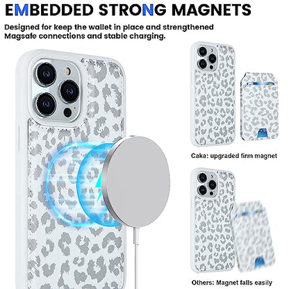 iCoverCase Wallet Case for iPhone 13 Pro Max/12 Pro Max Compatible with MagSafe, Magnetic Detachable Card Slots Holder PU Leather Kickstand Wireless Charging Case 6.7 Inch (White Leopard) - color: White Leopard