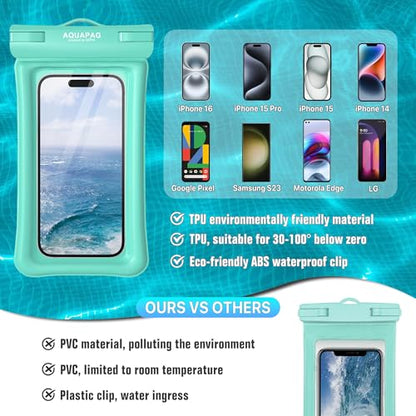 NEPHI IP68 Waterproof Phone Pouch 2 Pack-Up to 8.0"，Adjustable Neck Lanyard Floating Waterproof Phone Case for iPhone,Phone Dry Bags for Vacation Beach Pool Travel Essentials (Aqua Green White 2 pack) - color: Aqua Green White 2 pack