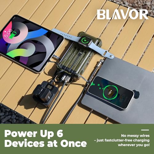 BLAVOR Solar Power Bank 20000mAh, Wireless Charger for Phones & Apple Watch - color: Green