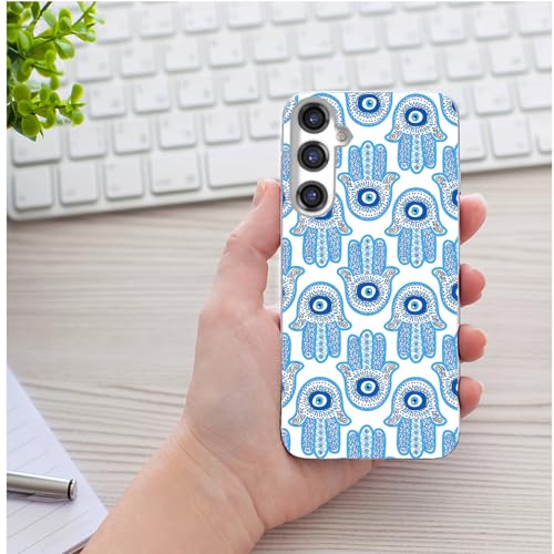 for Samsung Galaxy S24 FE Case for Girl Women, Full Protective Shockproof Slim Soft TPU Clear Phone Cover Cases for Galaxy S24 FE,Cool Magic Blue Golden White Turkey Evil Eye Hamsa Eye - color: Blue Golden White Evil Eye Hamsa Eye