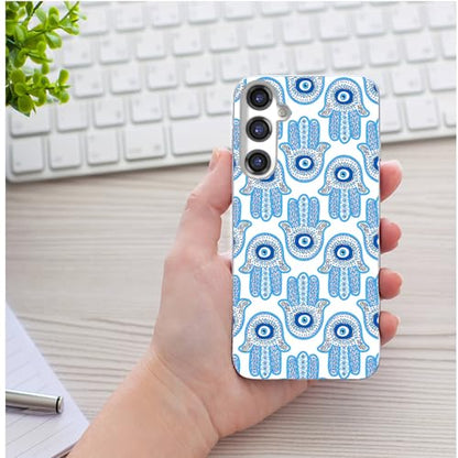 for Samsung Galaxy S24 FE Case for Girl Women, Full Protective Shockproof Slim Soft TPU Clear Phone Cover Cases for Galaxy S24 FE,Cool Magic Blue Golden White Turkey Evil Eye Hamsa Eye - color: Blue Golden White Evil Eye Hamsa Eye