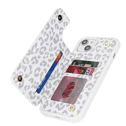 iCoverCase Compatible with iPhone 14 Plus Phone Case with Card Holder, Wallet Case for Women Men RFID Blocking PU Leather Protective Case 6.7 Inch (Gray Leopard) - color: Gray Leopard