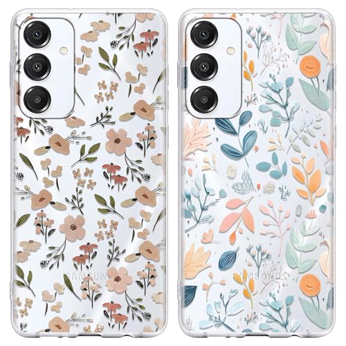 2 Pack Summer Case for Samsung Galaxy A15 5G Clear, Cute Flower Leaf Aesthetic Pattern Design Floral Phone Cover Transparent, Soft TPU Shockproof Protective Shell for Samsung A15 5G 6,5" - color: Flower Leaf, size: Samsung Galaxy A15 5G