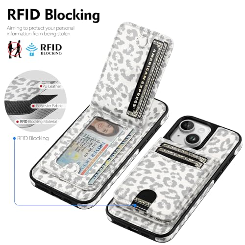 SkyEagle Compatible with MagSafe iPhone 13 Wallet Case,Leopard-White - color: Leopard-White, size: iPhone 13 - 6.1"