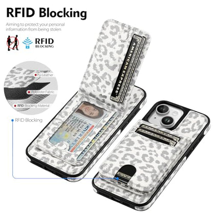 SkyEagle Compatible with MagSafe iPhone 13 Wallet Case,Leopard-White - color: Leopard-White, size: iPhone 13 - 6.1"