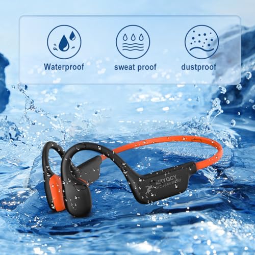 Bone Conduction Headphones, Open Ear Bluetooth 5.4 Headset with Mic - color: Orange