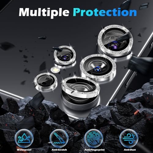 imluckies for Samsung Galaxy S25 Ultra Camera Lens Protector Bling, AR+AF Tempered Glass, 9H Anti-Scratch Metal Individual Lens Cover, HD Clear Camera Accessories - Glitter Titanium Silver - color: Bling Titanium Silver