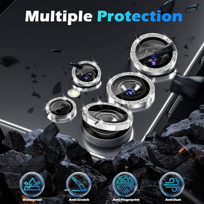 imluckies for Samsung Galaxy S25 Ultra Camera Lens Protector Bling, AR+AF Tempered Glass, 9H Anti-Scratch Metal Individual Lens Cover, HD Clear Camera Accessories - Glitter Titanium Silver - color: Bling Titanium Silver