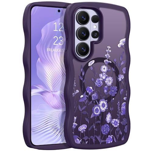 GUAGUA for Samsung Galaxy S26 Ultra Case, Magnetic Cases Cute Flower Pattern Wavy Edge Full Camera Protection Anti-Slip Bumper Women Girls Boys Slim Protective Phone Case for Galaxy S26 Ultra, Purple - color: Purple, size: for Samsung S26 Ultra