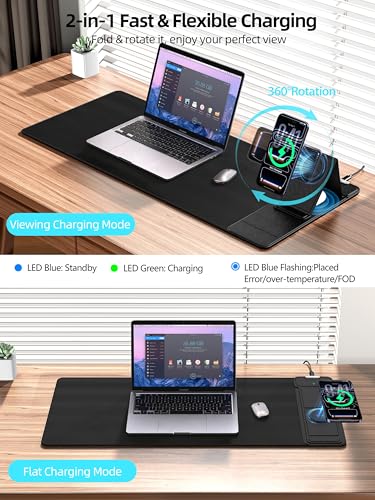 Mouse Pad with Magnetic Wireless Charging & Adjustable Phone Stand - color: Black-Magnetic Stand-27.5"x11.8"-Right