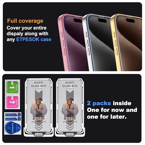 Compatible with iPhone 15 Pro Max Screen Protector with Auto-Alignment Install Kit [Full Edge Coverage] Shatterproof Tempered Glass Screen Protector for iPhone 15 Pro Max 6.7" [2 Pack] - size: iPhone 15 Pro Max