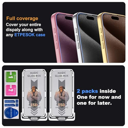 Compatible with iPhone 15 Pro Max Screen Protector with Auto-Alignment Install Kit [Full Edge Coverage] Shatterproof Tempered Glass Screen Protector for iPhone 15 Pro Max 6.7" [2 Pack] - size: iPhone 15 Pro Max
