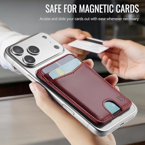 for Magsafe Wallet Magnetic Card Holder RFID Blocking, Wine Red - color: Wine Red