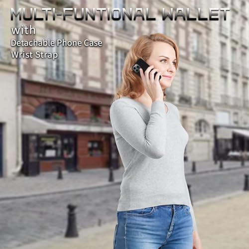 for iPhone 13 Pro Case Wallet,Compatible with MagSafe 2 in 1 Magnetic Detachable PU Leather RFID Blocking Wallet Cover Card Holder Zipper Wrist Strap Lanyard,Quilted Black - color: Quilted Black, size: iPhone 13 Pro