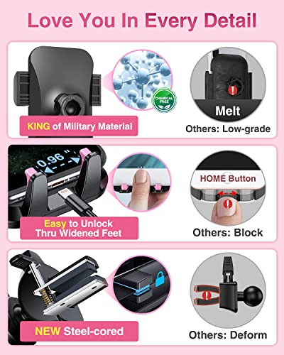 VANMASS【85+LBS Strongest Suction & Military-Grade Ultimate Car Phone Mount - color: Light Pink