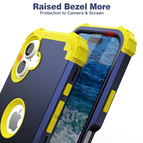 IDweel for iPhone 17 Case with Screen Protector for Women, 3 in 1 Shockproof Slim Fit Hybrid Heavy Duty Hard PC Cover Soft Silicone Bumper Full Body Anti-Fingerprint Case, Navy Blue/Yellow - color: Navy Blue/Yellow