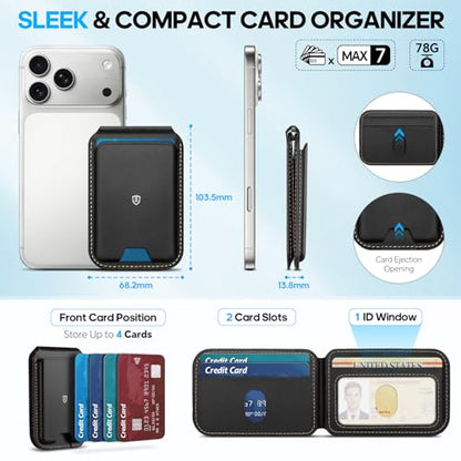 SHIELDON Genuine Leather Magnetic Wallet Stand for MagSafe, Retro Black | Strong Magnetic, Card Holder, Kickstand, Angle Adjustment, Rfid Blocking, for iPhone 17/16/15/14/13/12 Series & Magnet Case - color: Retro Black