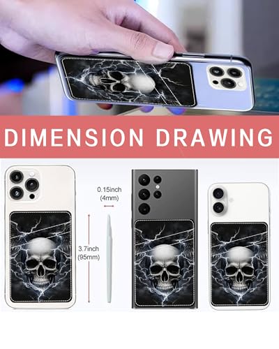 Phone Card Holder, Dual Pocket Leather Phone Wallet Adhesive Stick On, Cute Card Holder, Credit Card Holder for Phone Case Cool Skull - color: Cool Skull