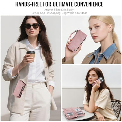 Defencase for iPhone 17 Pro Max Case Wallet Compatible with Magsafe, Pink | Drop-Proof Magnetic Detachable Phone Cases Cover, with RFID Bolcking Card Holder, Zipper Strap, PU Leather, Removable Wallet - color: (Detachable with Magsafe)-Pink