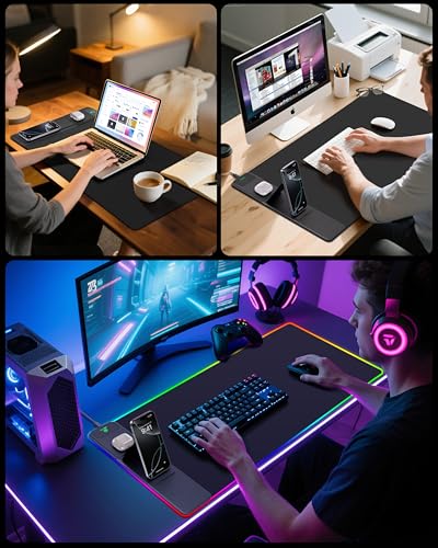 Wireless Charging Mouse Pad with Phone Stand, 31.5"x15.8" Large - color: RGB-Stand