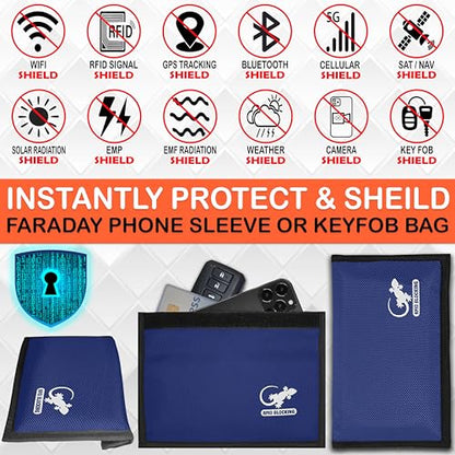 Gecko Travel Tech Faraday Bag Anti-Tracking GPS RFID Car Key Signal Blocker Wallet Shielding Pouch Protective Case for Cell Phone Car Key FOB, Data Privacy, Electronic Device Security (BLUE - NYLON) - color: BLUE - NYLON