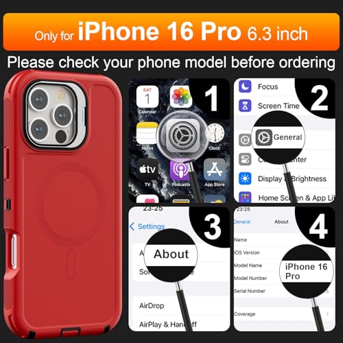 Follaroma for iPhone 16 Pro Case,Magnetic,Heavy Duty Case,6.3'',Red - color: Red, size: iPhone 16 Pro 6.3''