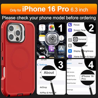 Follaroma for iPhone 16 Pro Case,Magnetic,Heavy Duty Case,6.3'',Red - color: Red, size: iPhone 16 Pro 6.3''