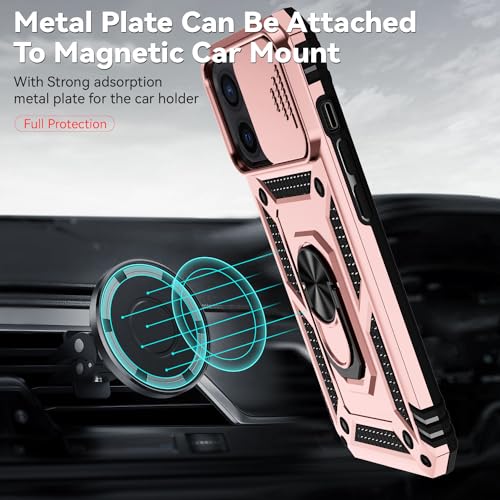 for iPhone 12/ iPhone 12 Pro Case with Camera Lens Cover, | HD Screen Protector, 16 FT Military Grade Drop Protection, Magnetic Kickstand Rugged Shockproof Protective Cove - color: Rose Gold