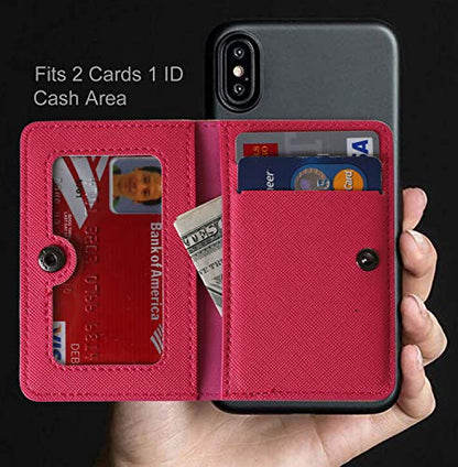 ID Card Holder for Back of Phone Leather Phone Wallet Stick On with Stand Flip Waterproof Leather Adhesive Wallet for Most Cellphones (Hot Pink) - color: Hot Pink