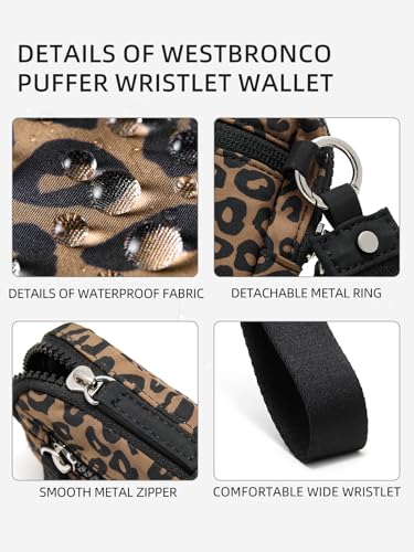 WESTBRONCO Wristlet Wallets for Women – RFID Blocking Quilted Nylon Phone Wallet, Card Holder Purse for Travel & Everyday Use - color: Leopard Print