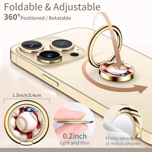 Cell Phone Ring Holder, Cute Phone Ring Grip Stand, 360°Rotation Funny Metal Kickstand Finger Grip American Baseball - color: American Baseball