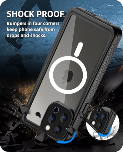 Beeasy for iPhone 12 Pro Waterproof Case [Compatible with Magsafe] [Built-in Screen Protector], 360 Full Body Heavy Duty Phone Case, Military Grade Shockproof Dustproof,Magnetic Black - size: iPhone 12 Pro (6.1")