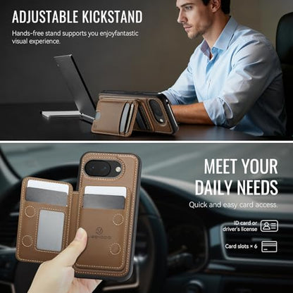 Wallet Case for Google Pixel 10a Compatible with MagSafe for Men Women, 2 in 1 Detachable Magnetic Phone Case with Card Holder Kickstand RFID Blocking for Pixel 10a (Brown) - color: Brown