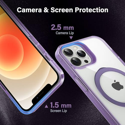 Magnetic Case for iPhone 12 Pro Max - [Built-in Invisible Stand] [Compatible with MagSafe] [Military Grade Drop Protection] Anti-Yellowing Hard Back Silicone Edge Cover, 6.7", Clear Purple - color: Clear Purple, size: iPhone 12 Pro Max 6.7''