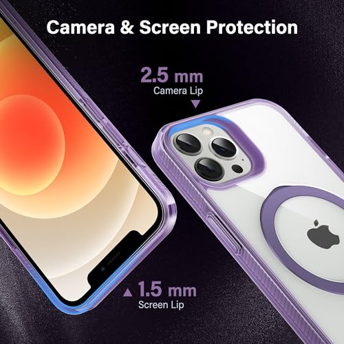 Magnetic Case for iPhone 12 Pro Max - [Built-in Invisible Stand] [Compatible with MagSafe] [Military Grade Drop Protection] Anti-Yellowing Hard Back Silicone Edge Cover, 6.7", Clear Purple - color: Clear Purple, size: iPhone 12 Pro Max 6.7''