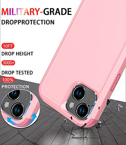 Diverbox for iPhone 14 Case [Shockproof] [Dropproof] [Tempered Glass Screen + Camera Lens Protector],Heavy Duty Protection Phone Case Cover for Apple iPhone 14 (Pink) - color: PINK-3in1