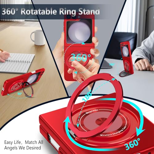 Magnetic Case for Samsung Galaxy Z Flip 6, [Compatible with MagSafe] Military Grade Shockproof Slim fit Samsung Z Flip 6 Phone Case with Magnetic Ring Kickstand, Red - color: Red, size: Samsung Galaxy Z Flip 6