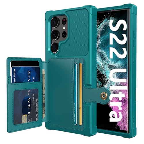 for Samsung Galaxy S22 Ultra Case with Card Holder, Compatible with Magnetic Car Mount, Heavy Duty Shockproof Rugged Soft TPU Back Leather Flip Wallet Cover 6.8 inch, Green - color: Green, size: Samsung Galaxy S22 Ultra