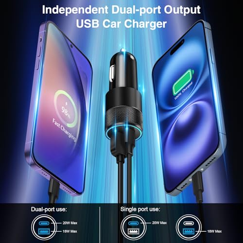 USB C Wall/Car Charger,38W Dual USB-C+USB-A Cigarette Lighter Adapter - color: Black Wall/Car Charger