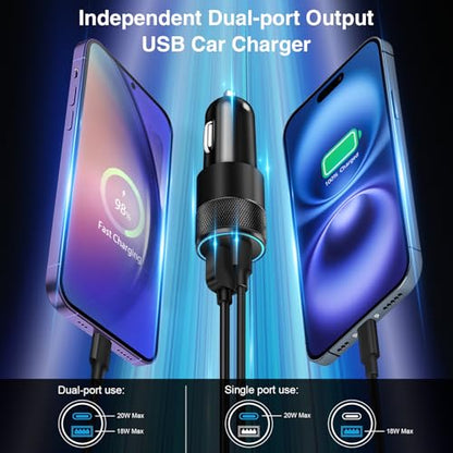 USB C Wall/Car Charger,38W Dual USB-C+USB-A Cigarette Lighter Adapter - color: Black Wall/Car Charger