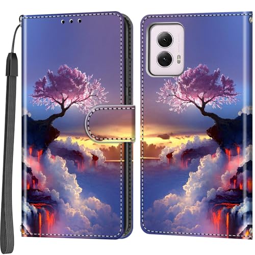Case Wallet for Motorola Moto G Power 5G 2024, Pink Tree | Kickstand, 3 Card Holder, Shockproof TPU Interior Shell, PU Leather, Magnetic Flip Cover, Lanyard Strap - color: Pic:07