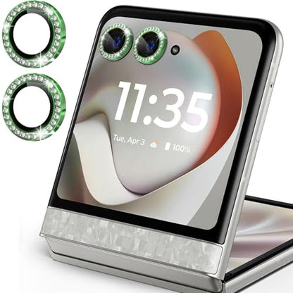 Zeking 2 Set for Motorola Razr 70/ Razr 2026 Camera Lens Protector Bling - color: Bling Green