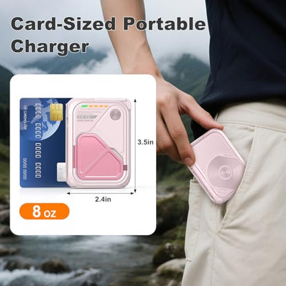 SEANCHEER P05 Portable Charger, Magnetic Power Bank, Small Wireless PowerBank, Battery Pack10000mAh Travel Essentials Fast Charging with Built in Cable, Foldable Wall Plug for iPhone,Andriod（Pink） - color: Pink