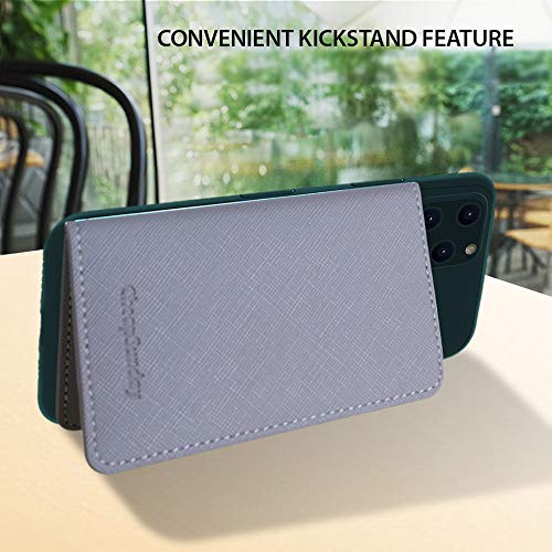 ID Card Holder for Back of Phone Leather Phone Wallet Stick On with Stand Flip Waterproof Leather Adhesive Wallet for Most Cellphones (Grey) - color: Grey