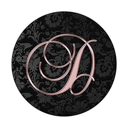 Letter D Golden Rose On Black Floral Design PopSockets PopGrip: Swappable Grip for Phones & Tablets