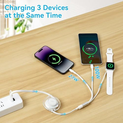 aceyoon Multi Charging Cable, Multi Charger 3 in 2 Multiple Ends Universal Charging Cord, 100W Retractable USB C Lighting Cable for iPhone 16 15 14 13
